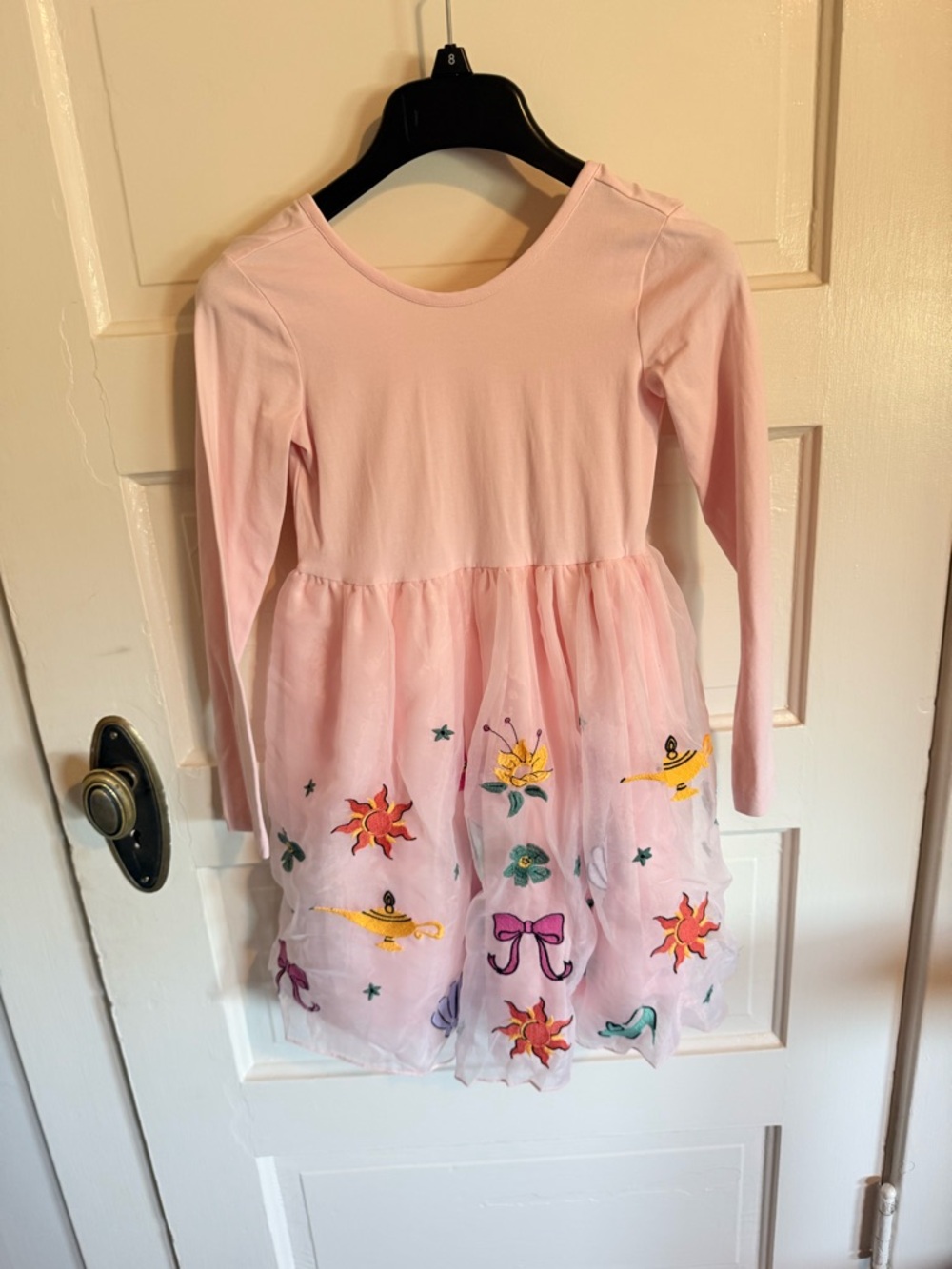 Disney Pink Long-Sleeve Embroidered Tulle Dress
